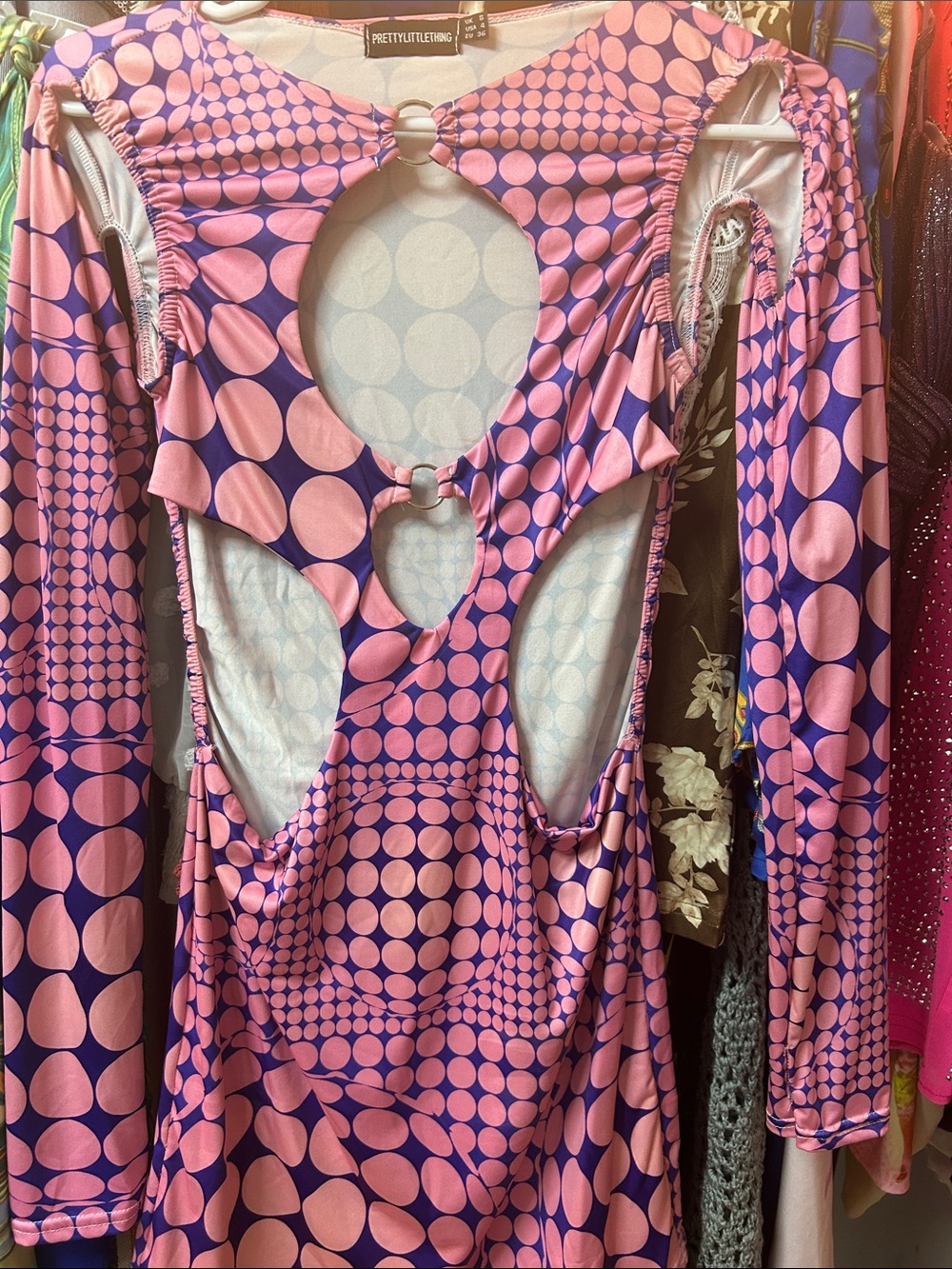 PrettyLittleThing Pink & Purple Polka Dot Cutout Midi Dress